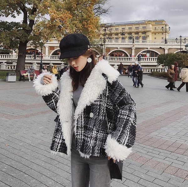 

new korean 2019 winter women cotton coat loose lamb lattice thickening coat jacket for female s-l1, Black