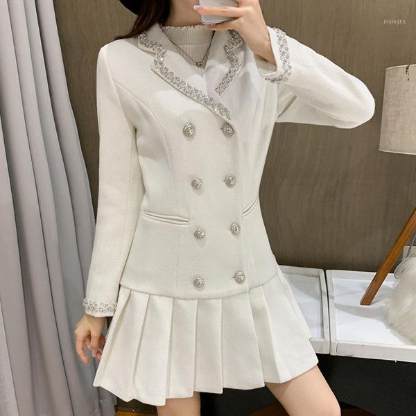 

small white suit dress 2020 new female light french luxury aristocratic temperament show thin waist autumn1, Black;gray