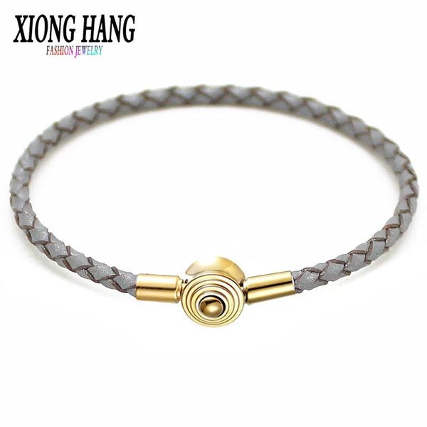

charm bracelets xionghang diy real leather chain stainless steel buckle charms bracelet fit europe beads jewelry, Golden;silver