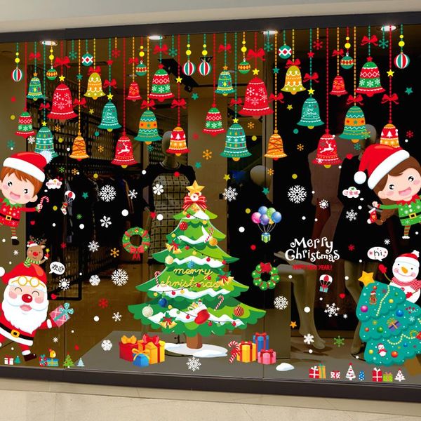 

[shijuekongjian] christmas window sticker diy bells tree santa claus wall decals for living room festival glass decoration
