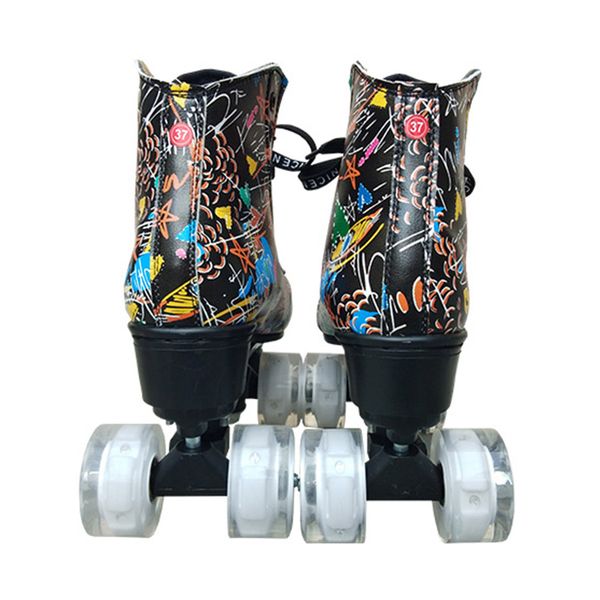 

skates graffiti microfiber roller skates double line skates women men two line skating shoes patines white pu wheelsmultifunction