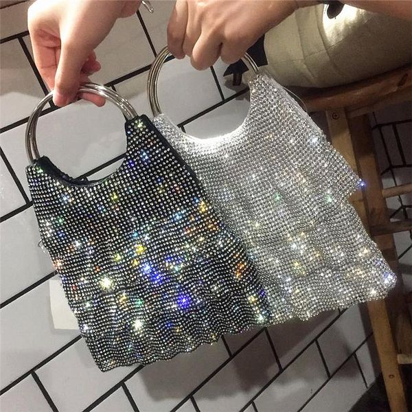 

women silver bags crystal totes handbags retro evening bags luxury black wedding bride metal chain ladies crossbody shoulder bag