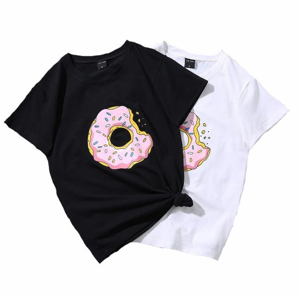 

kpop summer leisure t shirt cute donuts funny harajuku print women's tshirt fashion women couples kpop style t-shirts, White