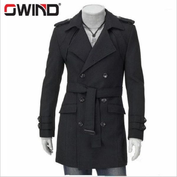 

new 2016 winter mens designer clothing cashmere thick belt trench coat wool warm windbreaker men overcoat dfbtc0061, Tan;black