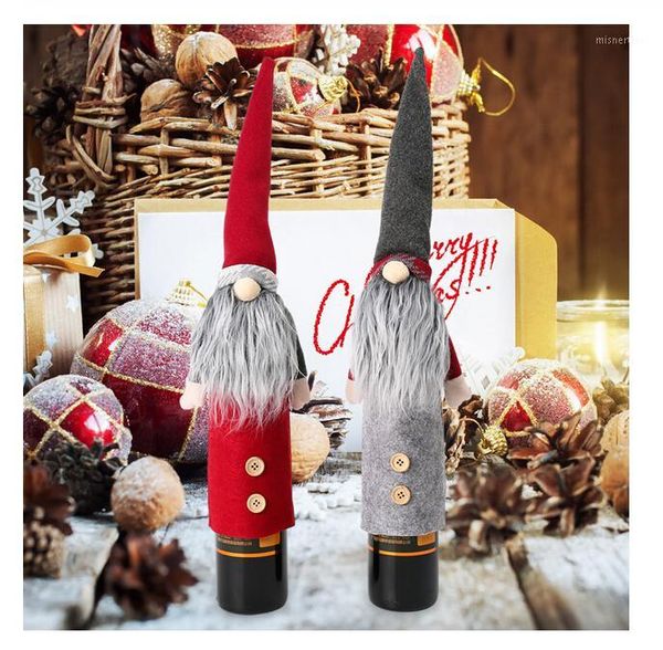

christmas decorations 2021 santa claus wine bottle cover holders hat cap for xmas decoration1