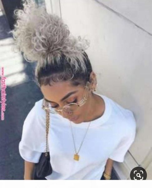 

silver grey weave ponytail hairpiece clip in fashion new looking curly pony tail hair extension bun chignon, Black