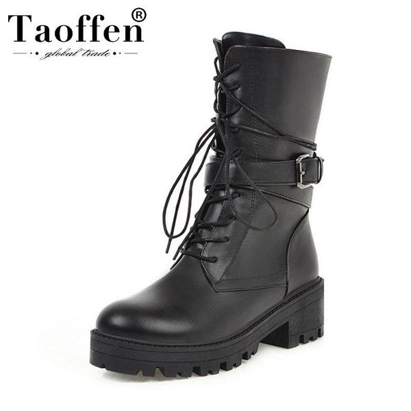 

taoffen women plus size 34-46 black ankle boots platform chunky heels fashion motorcycle boots casual daily shoes woman