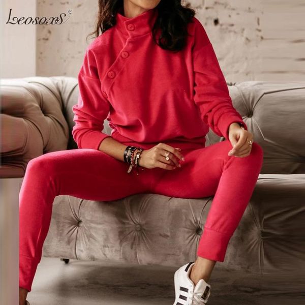 

women's tracksuits suits female tracksuit 2 piece set turtleneck button pullover hoodie + long pants sports sweatshirt sportswear suit, Gray