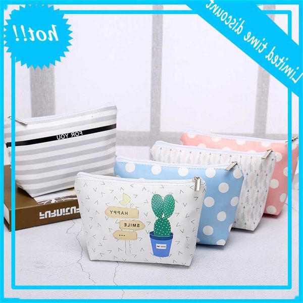 

10pcs 2020 dot printed protable waterproof pu zipper cosmetic bag 5colors
