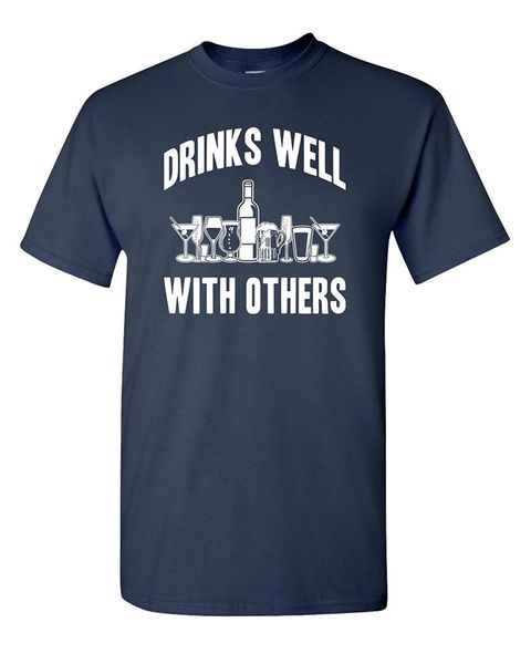 

new short sleeve casual drinks well with others funny humor pun graphic apparel good quality hooded sweatshirt hoodie men t shirt