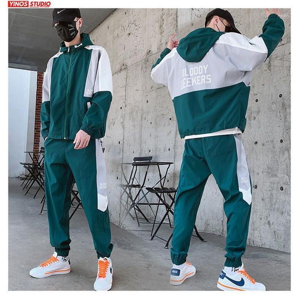 

dropshipping patchwork hip hop casual men's sets 2020 korean 2 piece sets clothes men streetwear fitness male tracksuit spring1, Gray