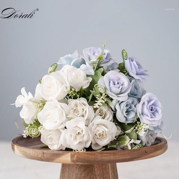 

white silk artificial rose flowers for wedding marriage diy decoration small craft flowers blue mini fake for home decor1