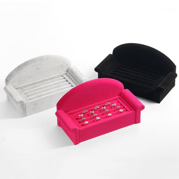 

velvet sofa shape ring earring display stands ring organizer stand earring storage prop holder1, Pink;blue