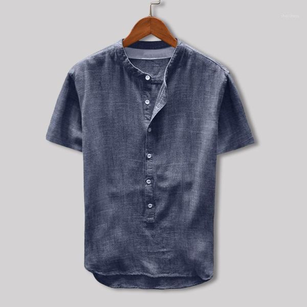 

men's shirt summer button casual linen and cotton short sleeve pure color shirts men male clothing camisas masculina1, White;black