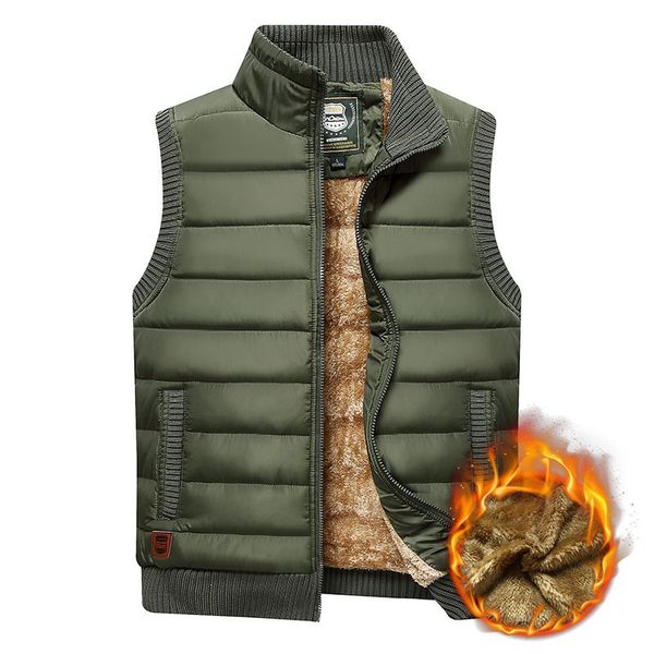 

large size 5xl winter fleece thick warm vest men casual outwear sleeveless jacket male waistcoat multi many pocket vest 201126, Black;white