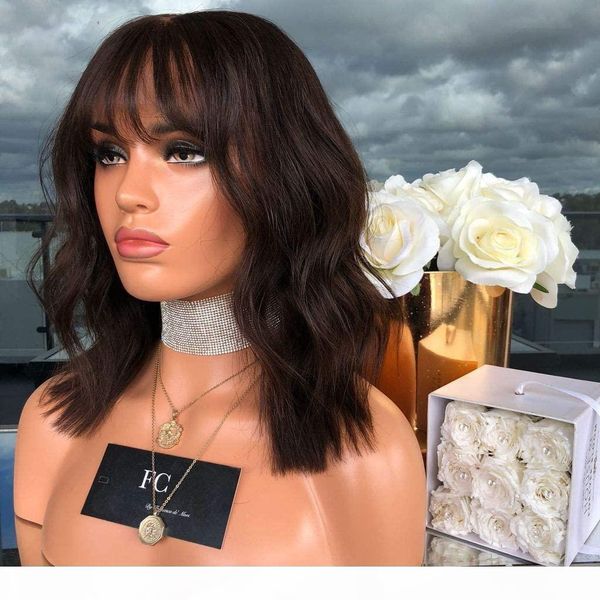 

short bob cut full lace wig human hair long bob with bang lace front wigs for black women, Black;brown