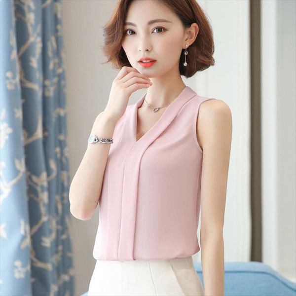 

2021 summer large size women t shirt office ladies work female sleeveless chiffon shirt plus size female clothing 4xl 5xl, White