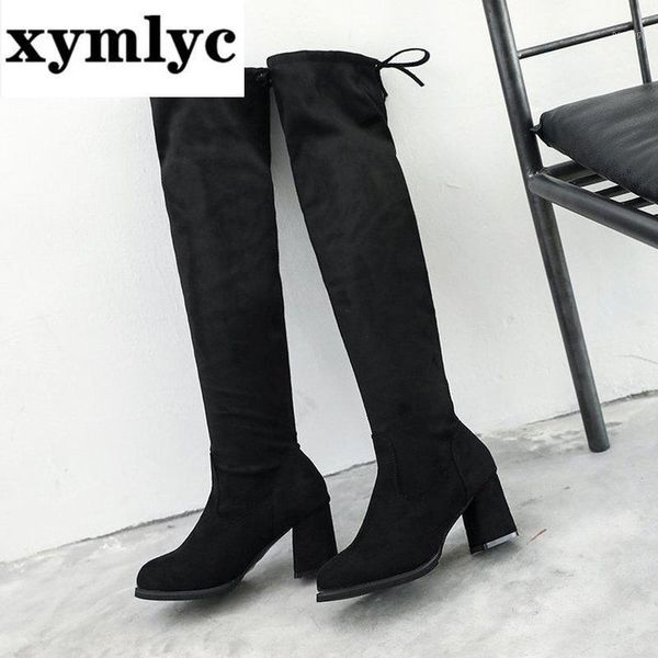 

2020 warm fur winter boots women slim stretch platform knee high boots ladies long winter shoes over the knee1, Black