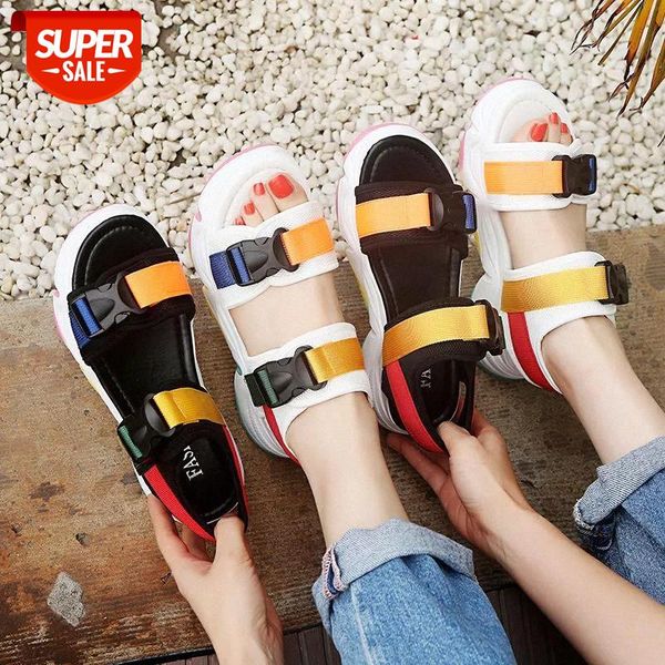 

open-toed women's sports sandals 2020 wedge hollow out women sandals color matching casual student sandals #as4n, Black