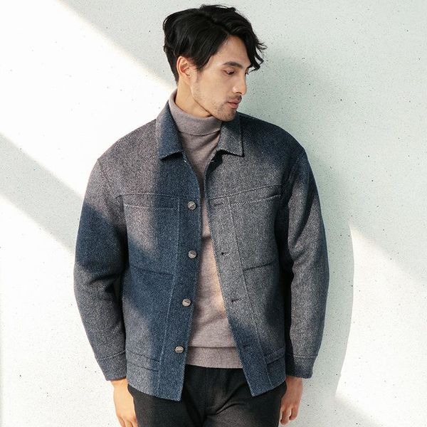 

wool trend coat men's 2021 new designwinter new lapel pure handmade double-sided woolen coat wide version jacket, Black