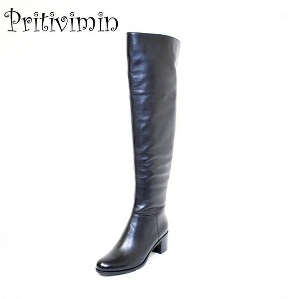 

pritivimin fn81 winter warm women real wool fur lined shoes ladies genuine leather high boot girl fashion over-the-knee boots1, Black