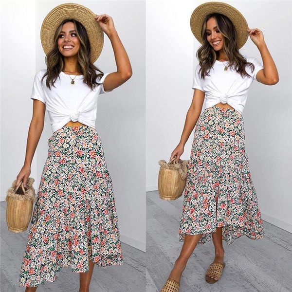 

hirigin high waisted skirt women summer floral maxi skirt red boho clothing 2021 lady trendy bohemian long skirts for women1, Black