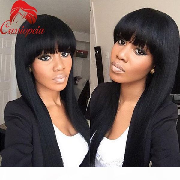 

promotion2016 new brazilian full lace human hair wigs lace front wig silky straight wigs for black women with bangs virgin hair, Black;brown