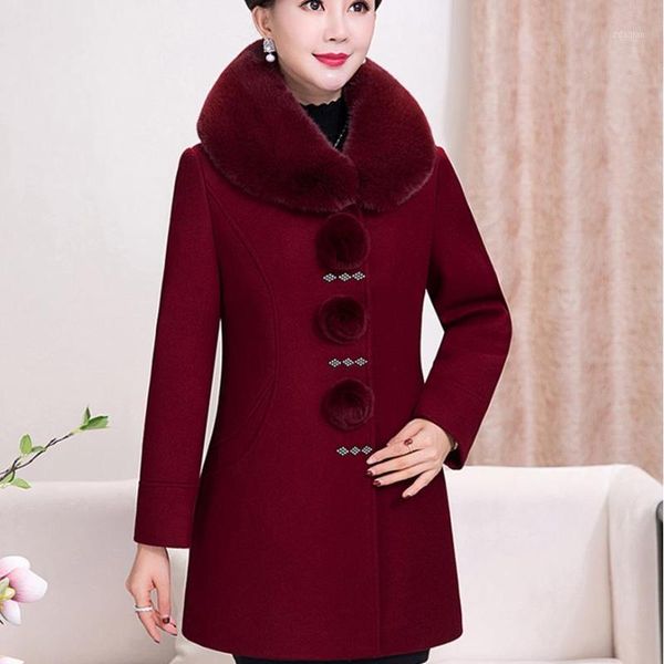 

2020 new winter elderly women woolen coat fashion slim fur collar woolen coat middle-aged women wool blends 5xl1, Black
