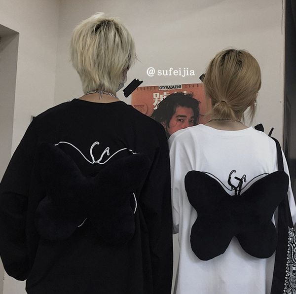 

long sleeve t-shirt women's south underpantsbutterfly underpantskorea ins autumn detachable butterfly bottom coat loose and versatile n, White