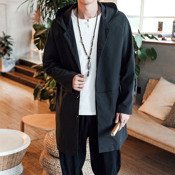 

spring chinese fashion wear national style men's loose youth medium length windbreaker large size coat, Tan;black