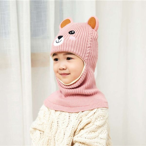 

women's hats men's with cashmere wool for face protection, cartoon hat, scarf, one-piece cap, baby's head and ear protection, Red;brown