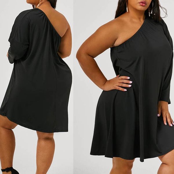 

y125 large women's spring summer new solid color one shoulder sleeve long sleeve loose dress dress 9jbwc, Black;gray