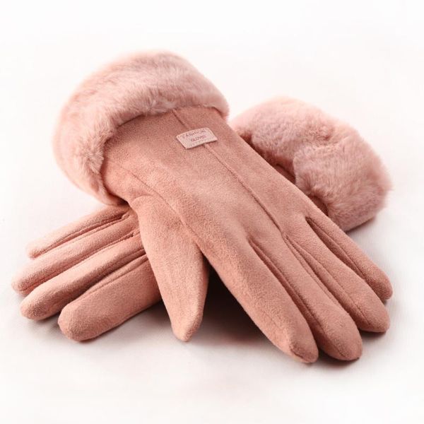 

five fingers gloves fashion women autumn winter cute furry warm mitts full finger mittens outdoor sport female screen glove 2021, Blue;gray
