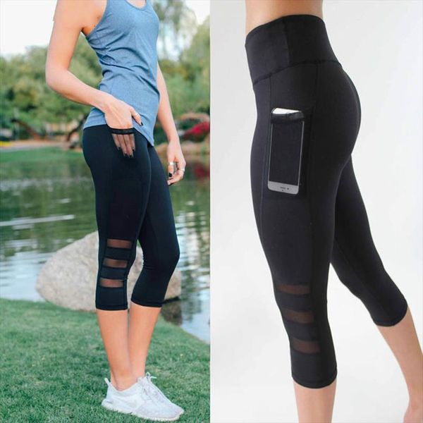 

женщины legging лоскутная mesh black capri леггинсы плюс размер sexy фитнес спортивные штаны с карманом mid calf брюки