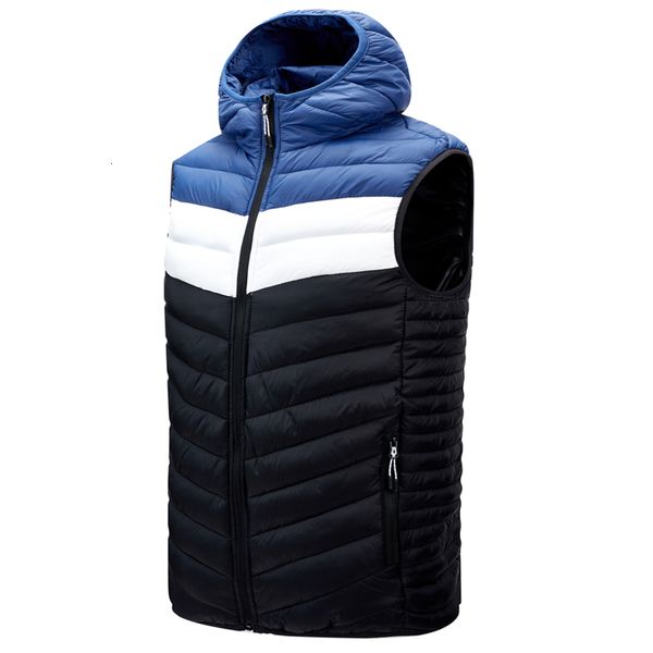 

2020 new spliced men's vest color matching warm zipper hoodied mens jackets and coats winter fashion casual men vests, Black;brown