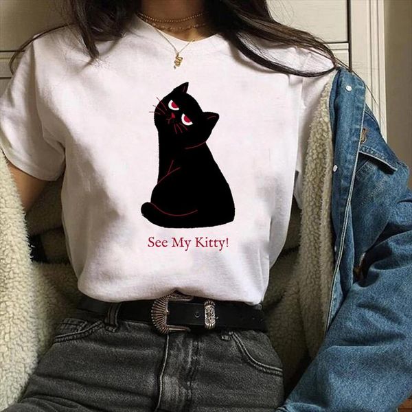 

women print graphic cat face funny cartoon pet animal kawaii printing clothes lady tees t shirt female womens t shirt, White