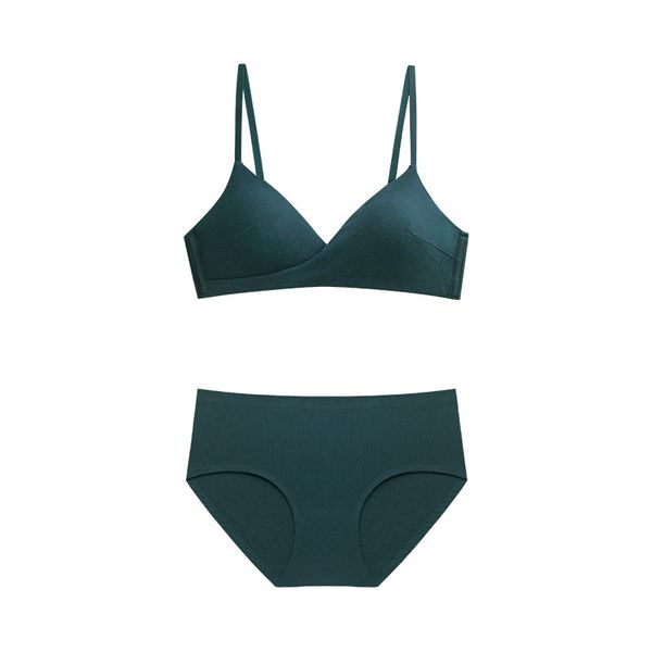 

small breast underwear underpants set without steel ring women's bra cotton french cross triangle cup, Red;black