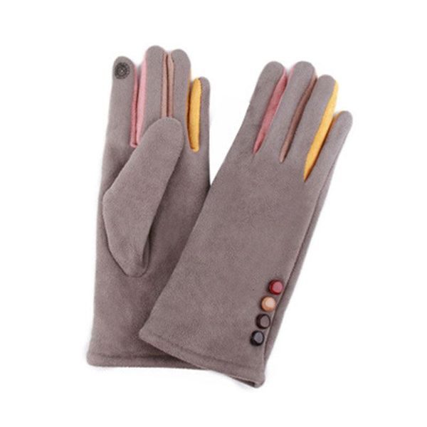 

suede leather buttons riding cycling mittens touch screen driving gloves single layer warm imitation cashmere full finger gloves, Blue;gray