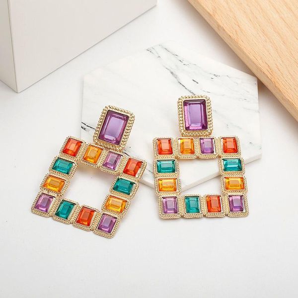 

dangle & chandelier 121 oversize geometric drop earrings for women big square multicolor crystal statement party jewelry oorbellen1, Silver