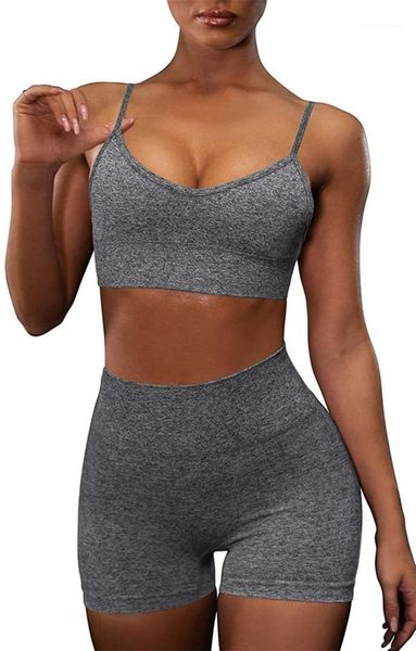 

рукавов шорты gymshark йога sweatsuits survêtement фам женские костюмы дизайнерские костюмы 2pcs summer casual solid color, Gray