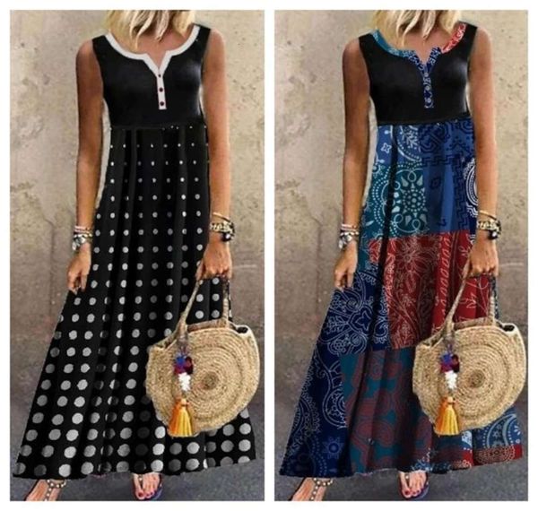 

print ss2020 positioning new small cotton v-neck short sleeve drs long skirt, Black;gray
