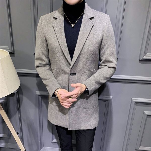 

men's trench coats fall / winter 2021 woollen coat korean version slim medium length casual windbreaker for men, Tan;black