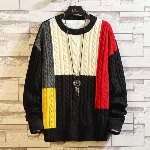 

oversized knitted sweater autumn fashion harajuku o-neck pullovers long sleeve loose jumper sweaters coat male outerwear 5xl1, White;black