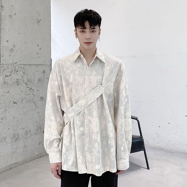 

stage show clothing men jacquard embroidery retro casual loose long sleeved shirt male streetwear vintage flower shirt, White;black