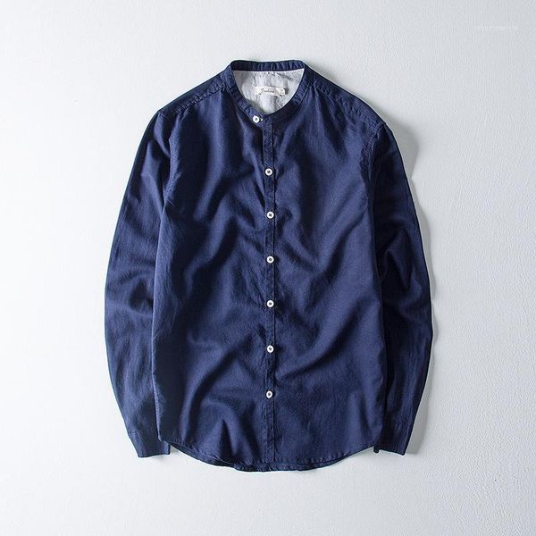 

men's casual shirts men's cotton linen long sleeve solid dress shirt men stand collar social business male camisa masculina ts-545, White;black