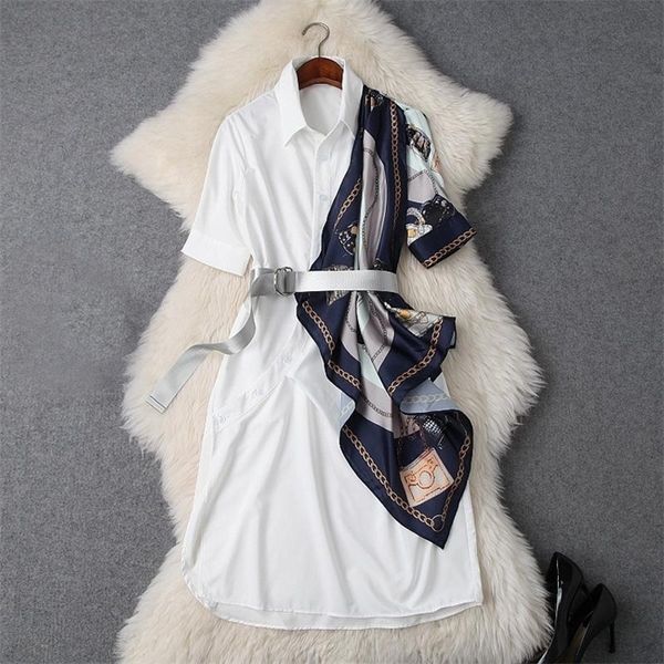 

2019 spring summer elegant half sleeve turn-down collar romantic print scarf panelled loose dress casual dresses w0716t9754, Black;gray