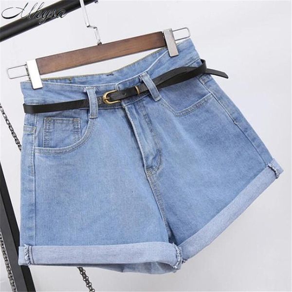 

mhysa 2019 new summer fashion women blue curled denim shorts fresh sweet slim casual large size women's high waist shorts y01031, White;black