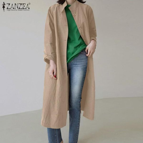 

zanzea women autumn long sleeve buttons windbreaker casual thin coat solid loose jackets long cardigan oversized vintage outwear, Black;brown