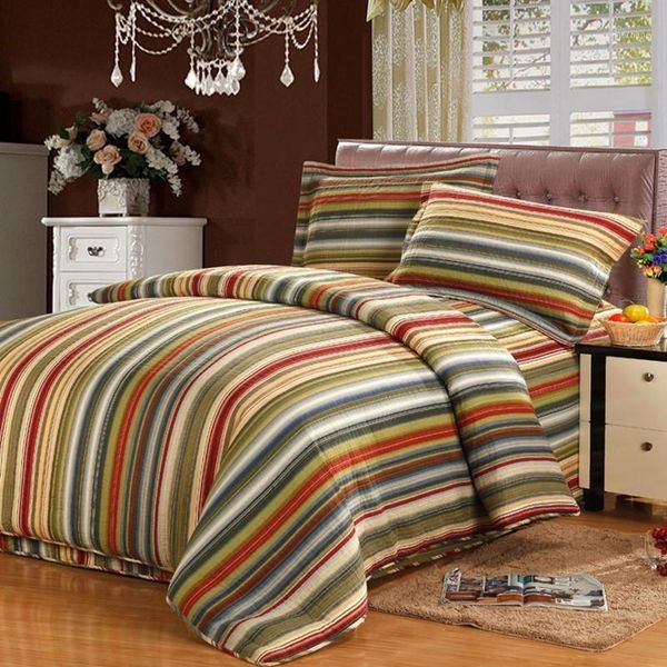 

bedding sets 3pcs pure cotton stripes patchwork quilt bedspread full  size air condition bed cover an1