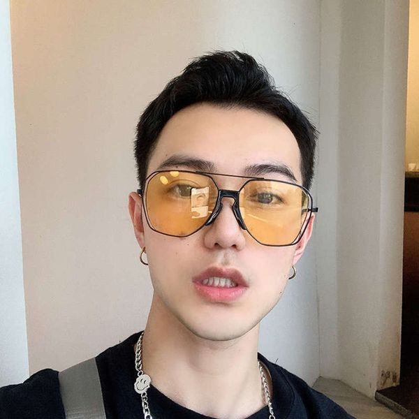 

korean frame of conjoined large version sunglasses for men's fashionable driving night vision pilot type sunglasses for womenblst, White;black